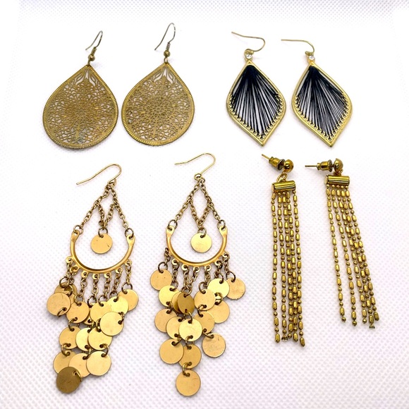 FOUR PAIR Goldtone Drop Earrings Bundle! Absolutely Gorgeous Set! Lot of FOUR! - Picture 2 of 7